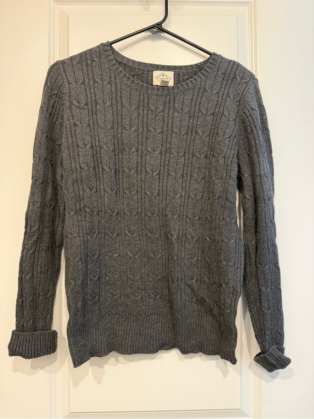 St. John’s Bay Classic Cable Knit Crewneck Sweater - Gray, size medium